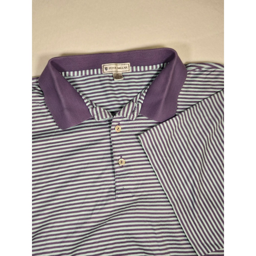 Peter Millar Polo Shirt‎ Mens XL Purple Blue Striped Cotton Short Sleeve